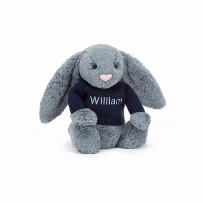 Jellycat Bashful Dusky Blue Bunny with Navy Jumper USA | 29801EVAP